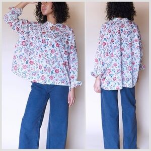 EMMA ROTHKOPF White Red Folly Shirt Perennial Floral OS